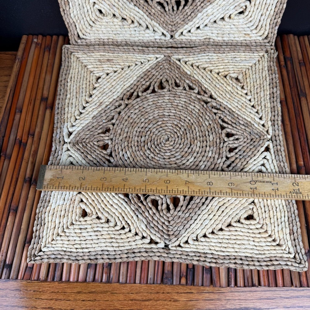Vintage 2 Seagrass 12" Square Woven Basket Wall Hanging Decor Plates Boho trivet - Picture 4 of 10